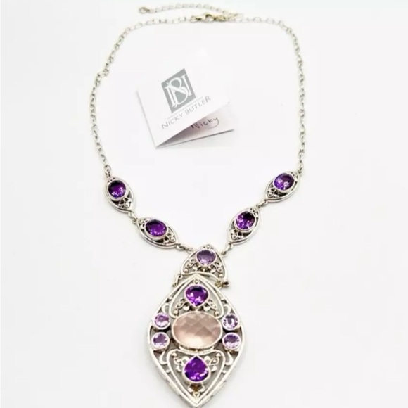 🌟NICKY BUTLER 925 Sterling Silver Rose Quartz Celtic Knot Necklace Brand… - Picture 6 of 12